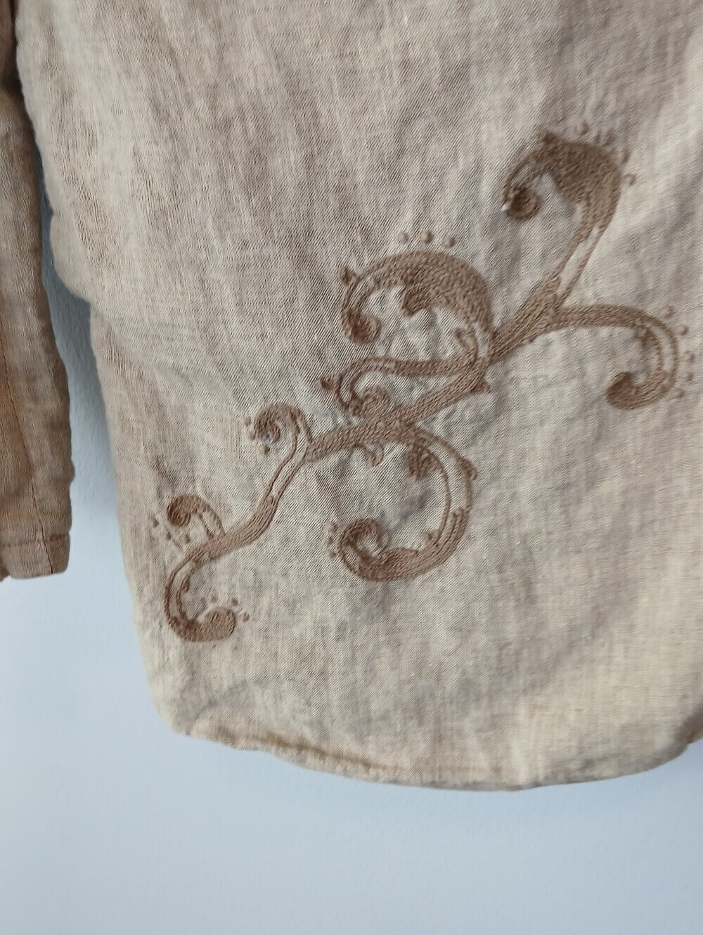 Coldwater Creek Linen Blazer Embroidered Womens Size 8 Lagenlook Business Casual - Picture 4 of 6